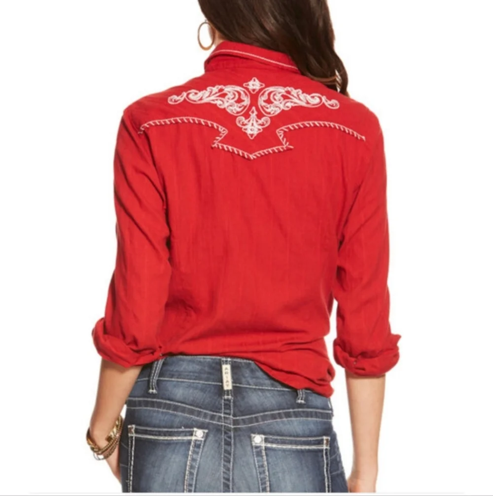 Ariat Diana Top Women XXLarge Red Pearl Snap Button Embroidered Western Cowgirl - Picture 2 of 13